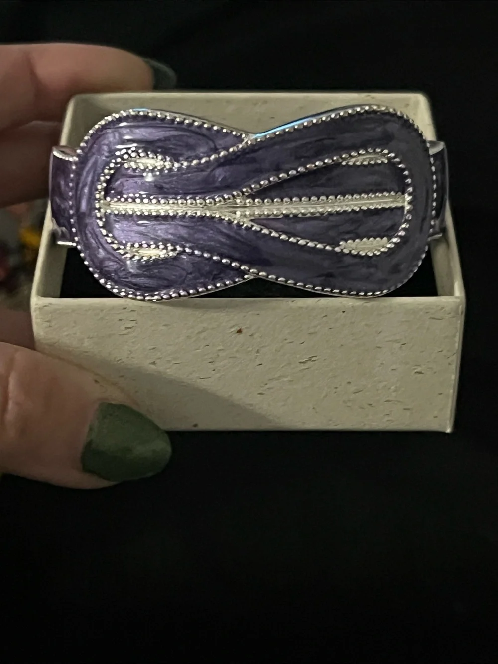 Purple Enamel Silver-Accent Women's Cuff Bracelet